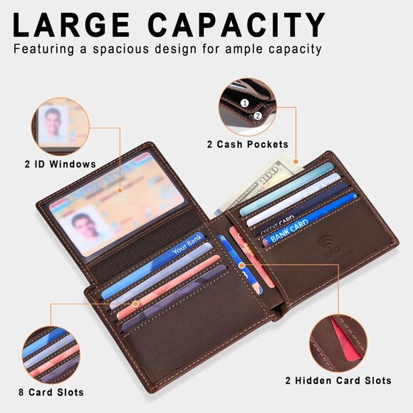 ⚡Travelambo Men Craze Horse Brown Genuine Leather Handmade Bifold Stylish Wallet - Picture 6 of 8